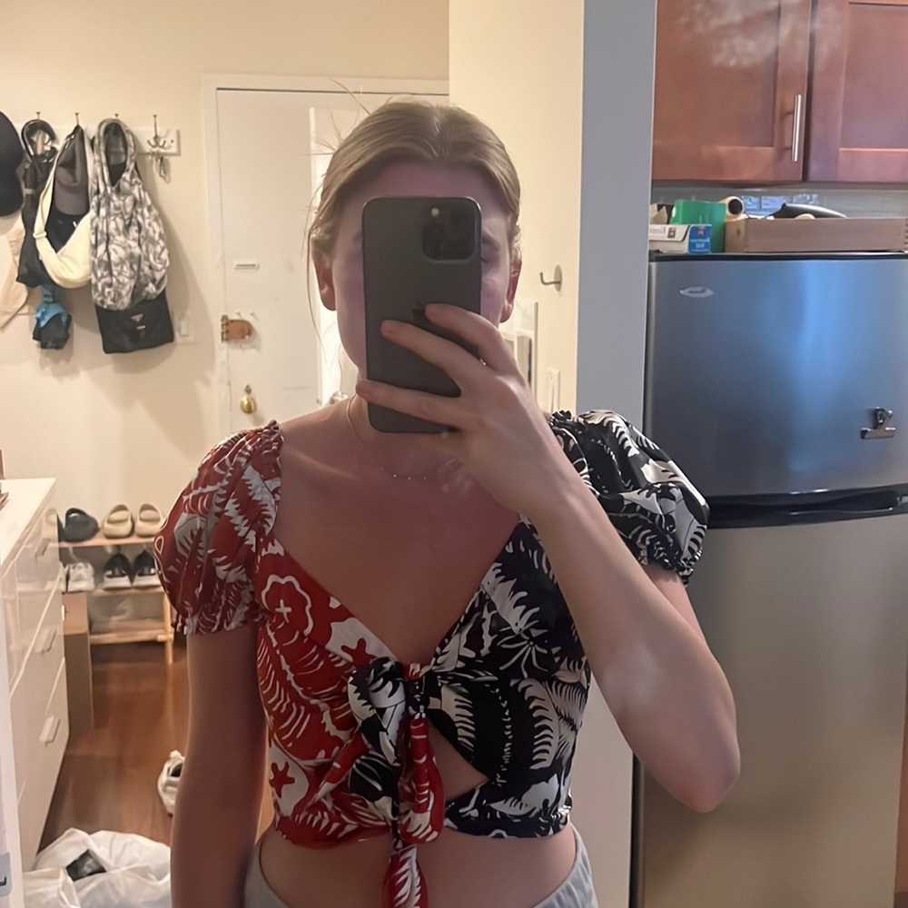 Front tie silk top